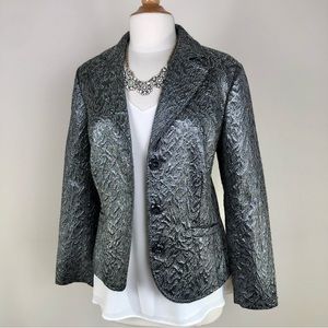 Chicos Pewter Shimmer Brocade Blazer Jacket Coat